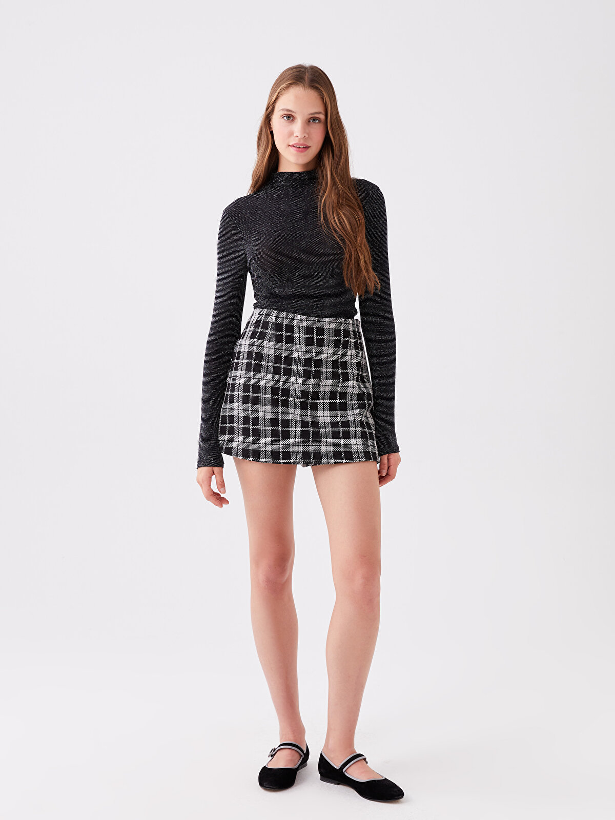 Plaid Women's Tweed Shorts Skirt with Zipper Waist -W3G741Z8 