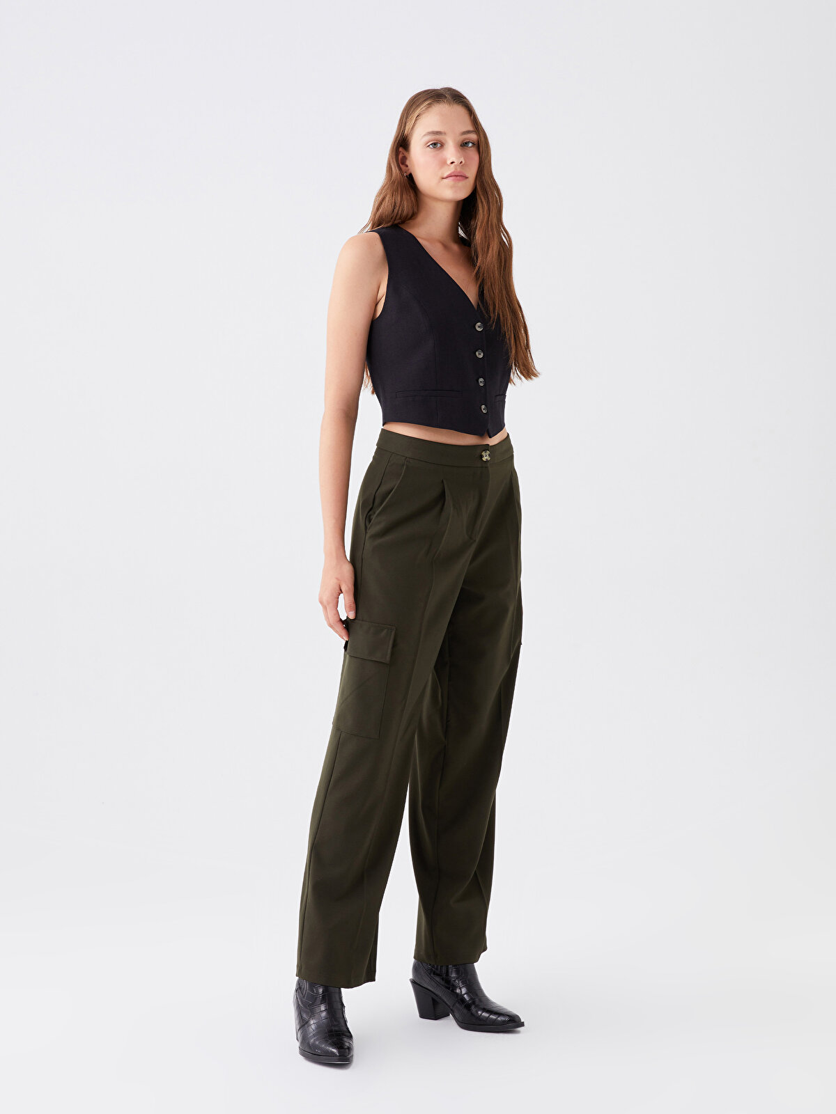 Canvas cargo trousers - Dark khaki green - Ladies | H&M IN