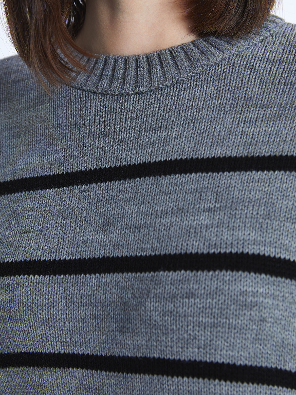 Crew Neck Striped Long Sleeve Oversize Women's Knitwear Sweater 