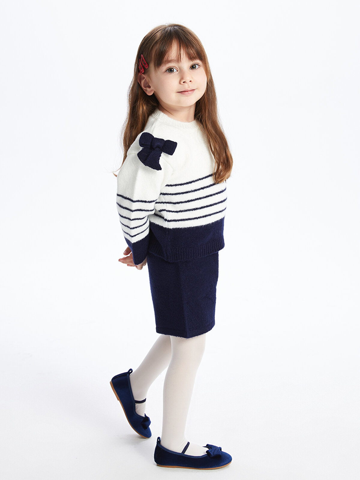 Crew Neck Striped Baby Girl Knitwear Sweater, Shorts and 