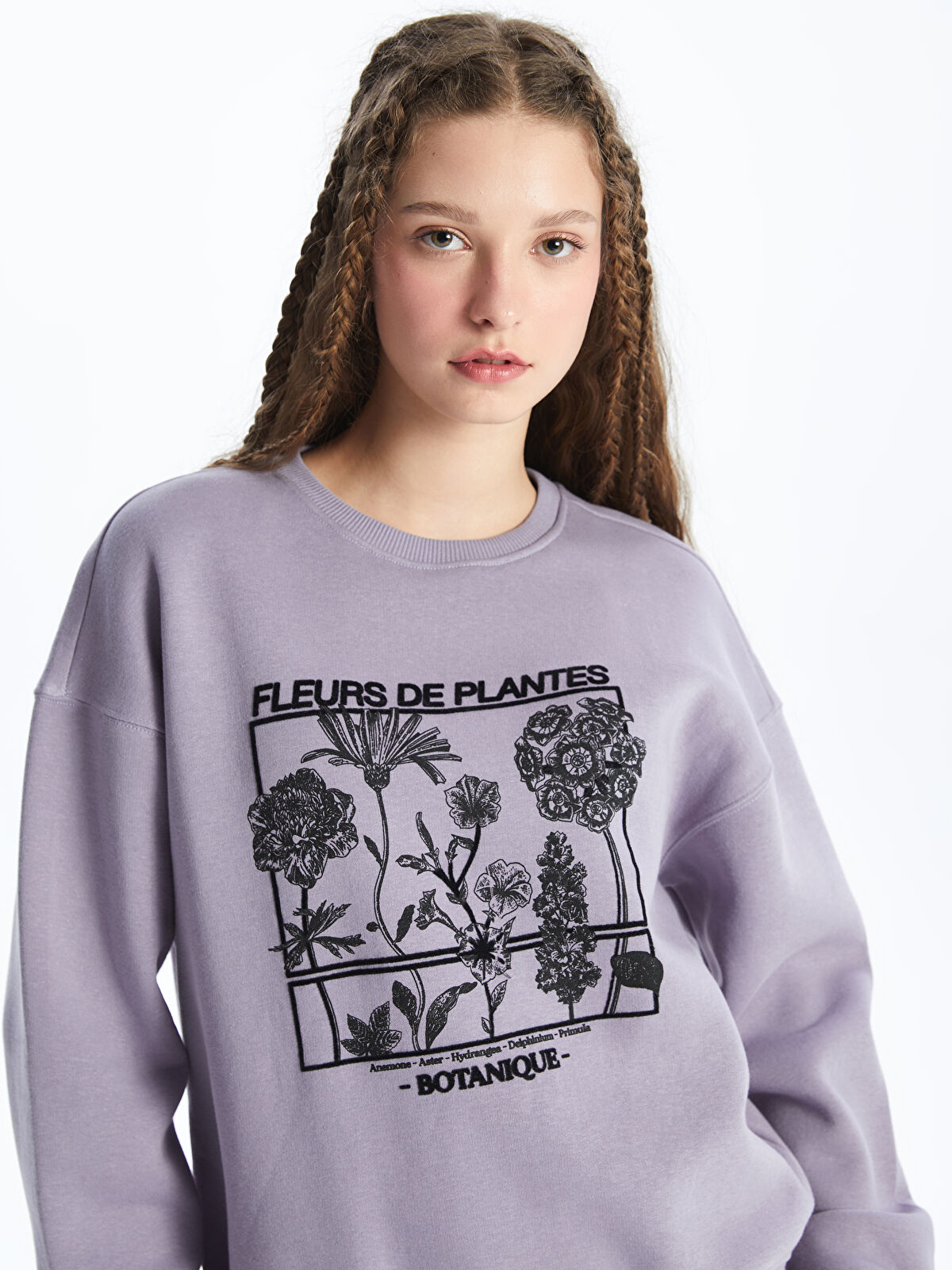 Crew Neck Printed Long Sleeve Oversize Women's Sweatshirt -W3IK19Z8-GNF -  W3IK19Z8-GNF - LC Waikiki