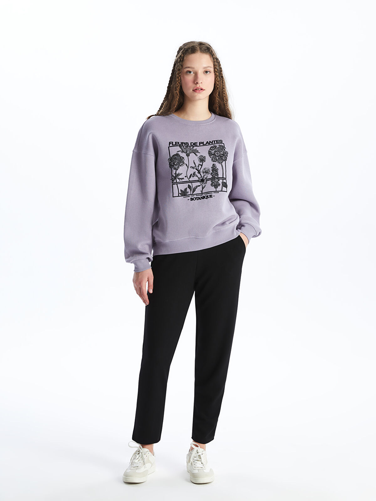 Crew Neck Printed Long Sleeve Oversize Women's Sweatshirt -W3IK19Z8-GNF -  W3IK19Z8-GNF - LC Waikiki