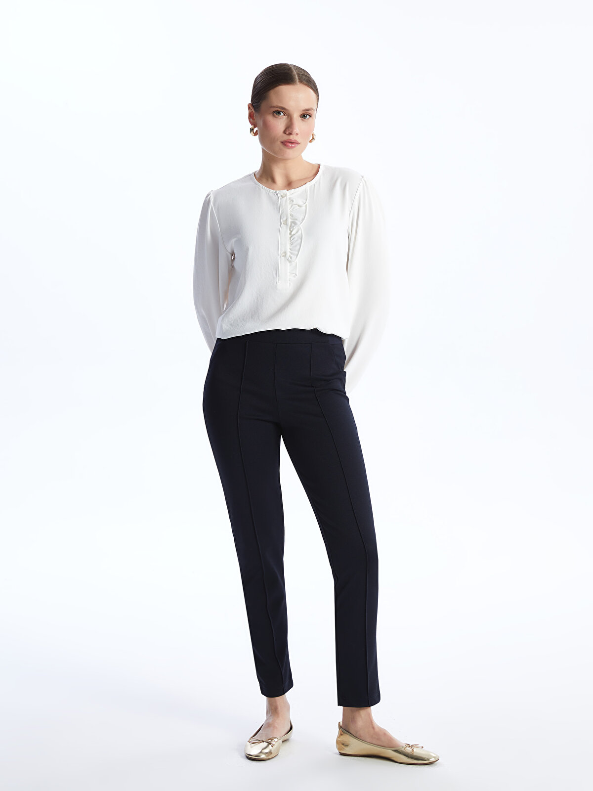 Women's Extra Tight Fit Straight Trousers with Elastic Waist -S40177Z8-E1J  - S40177Z8-E1J - LC Waikiki