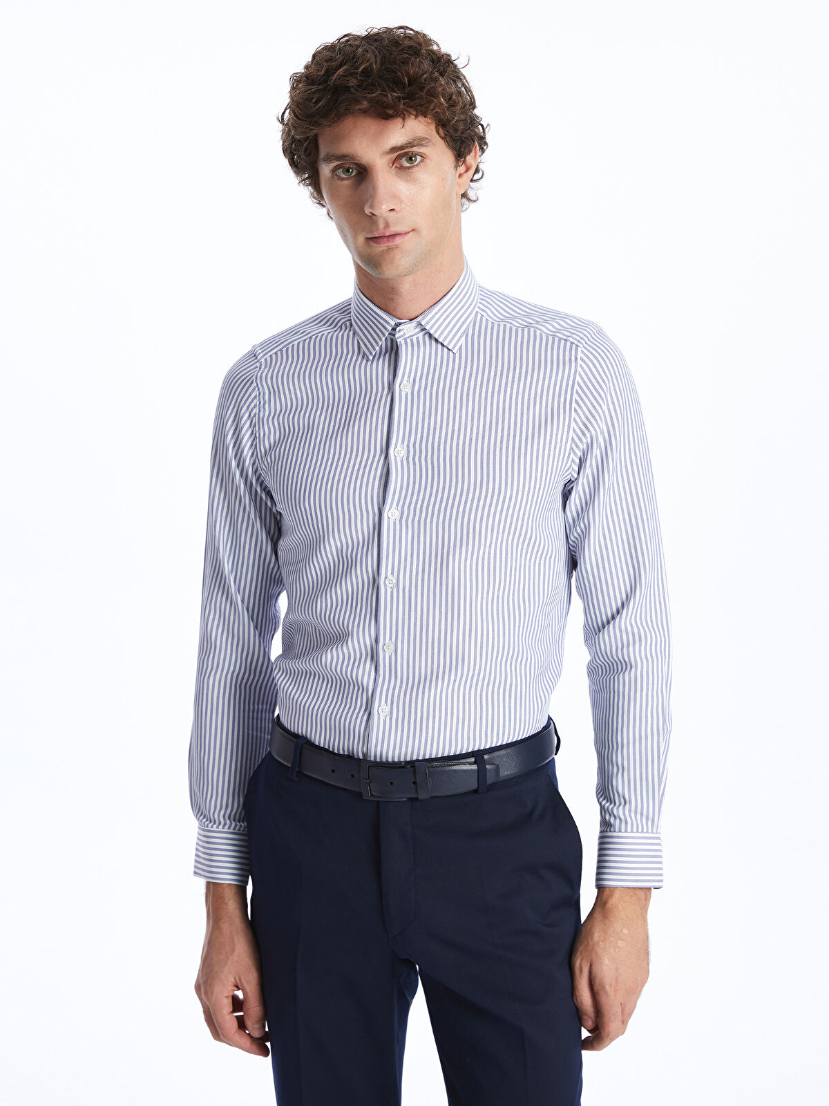 Slim Fit Long Sleeve Striped Dobby Men