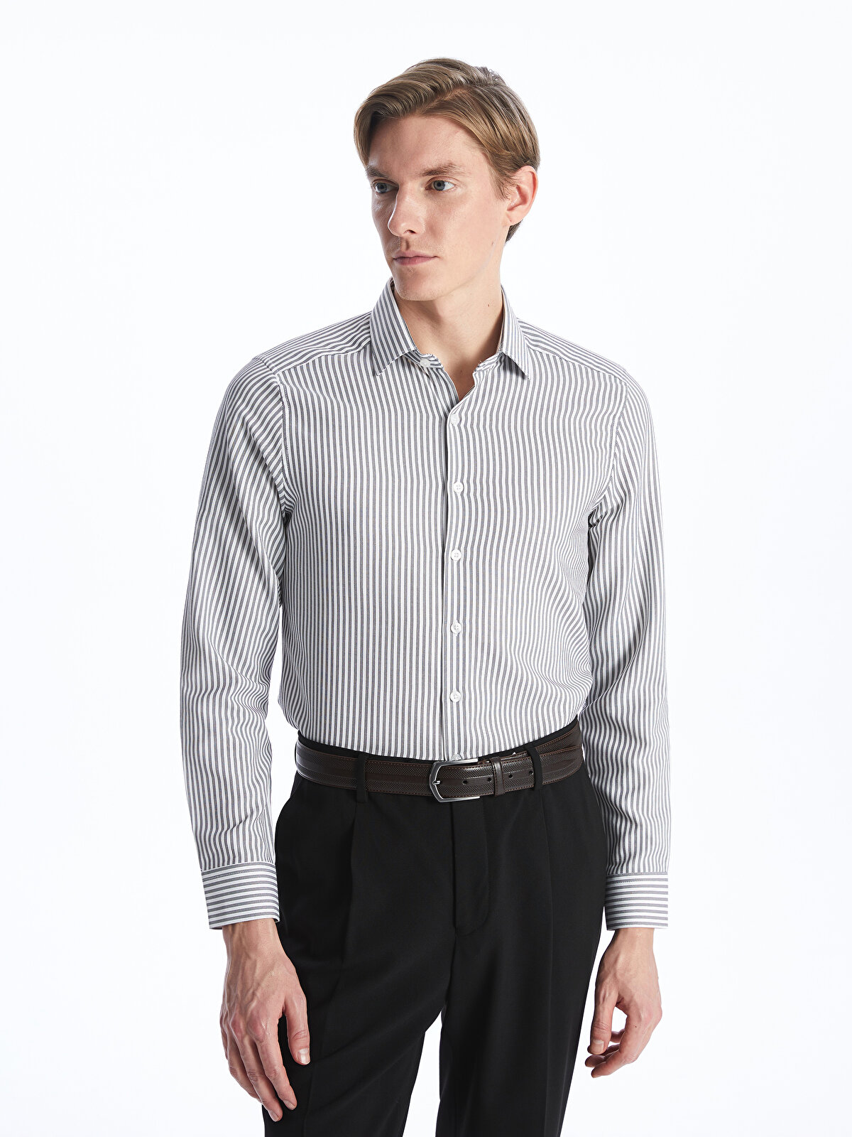 Slim Fit Long Sleeve Striped Dobby Men's Shirt -S40289Z8-MXH - S40289Z8-MXH  - LC Waikiki