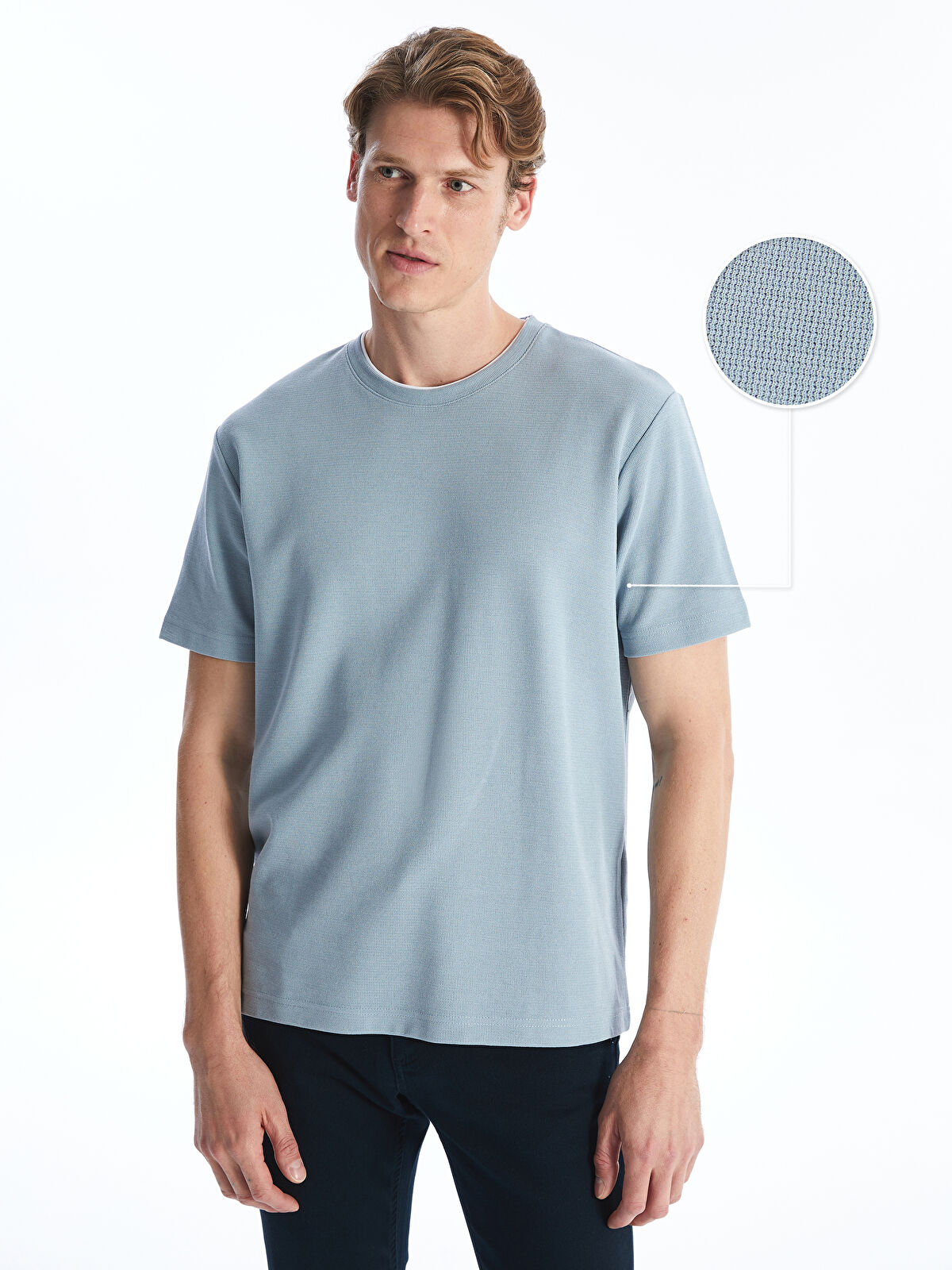 Crew Neck Short Sleeve Pique Men's Textured T-Shirt