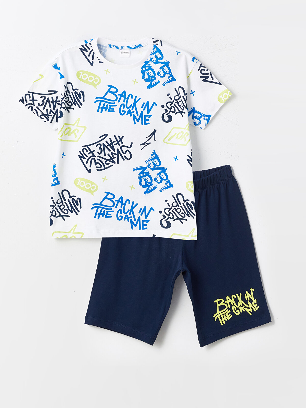 Crew Neck Printed Short Sleeve Boy's Short Pajamas Set 