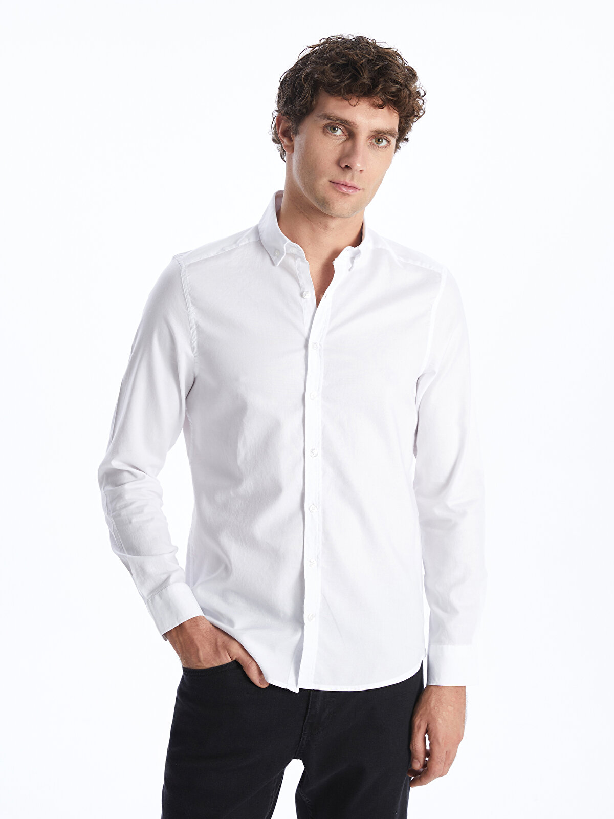 Slim Fit Long Sleeve Oxford Men's Shirt -S41945Z8-Q6K - S41945Z8-Q6K - LC  Waikiki