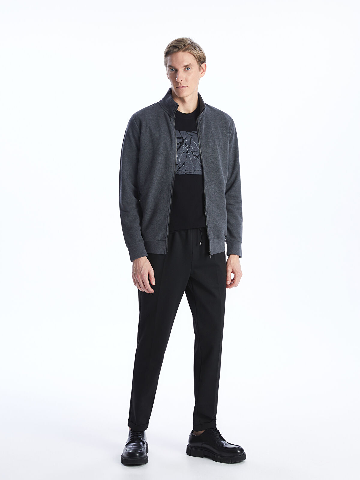 Stand Up Collar Long Sleeve Men's Zippered Sweatshirt Stand Up Collar Long Sleeve Men's Zippered Sweatshirt