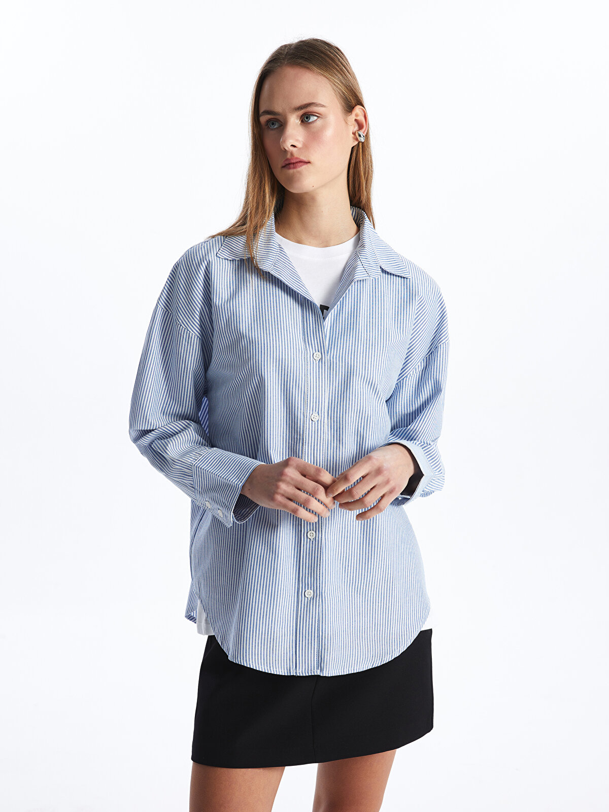 Striped Long Sleeve Oxford Women's Shirt -S42705Z8-LEN - S42705Z8 