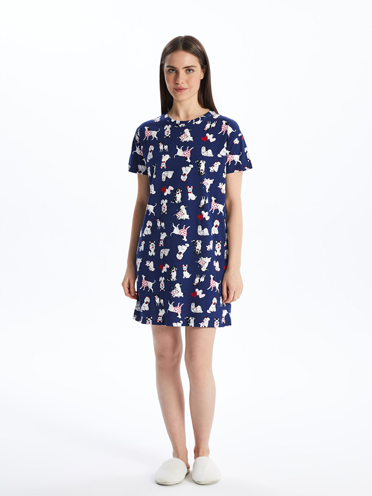 Crew Neck Patterned Short Sleeve Women s Nightgown S44870Z8 LSJ