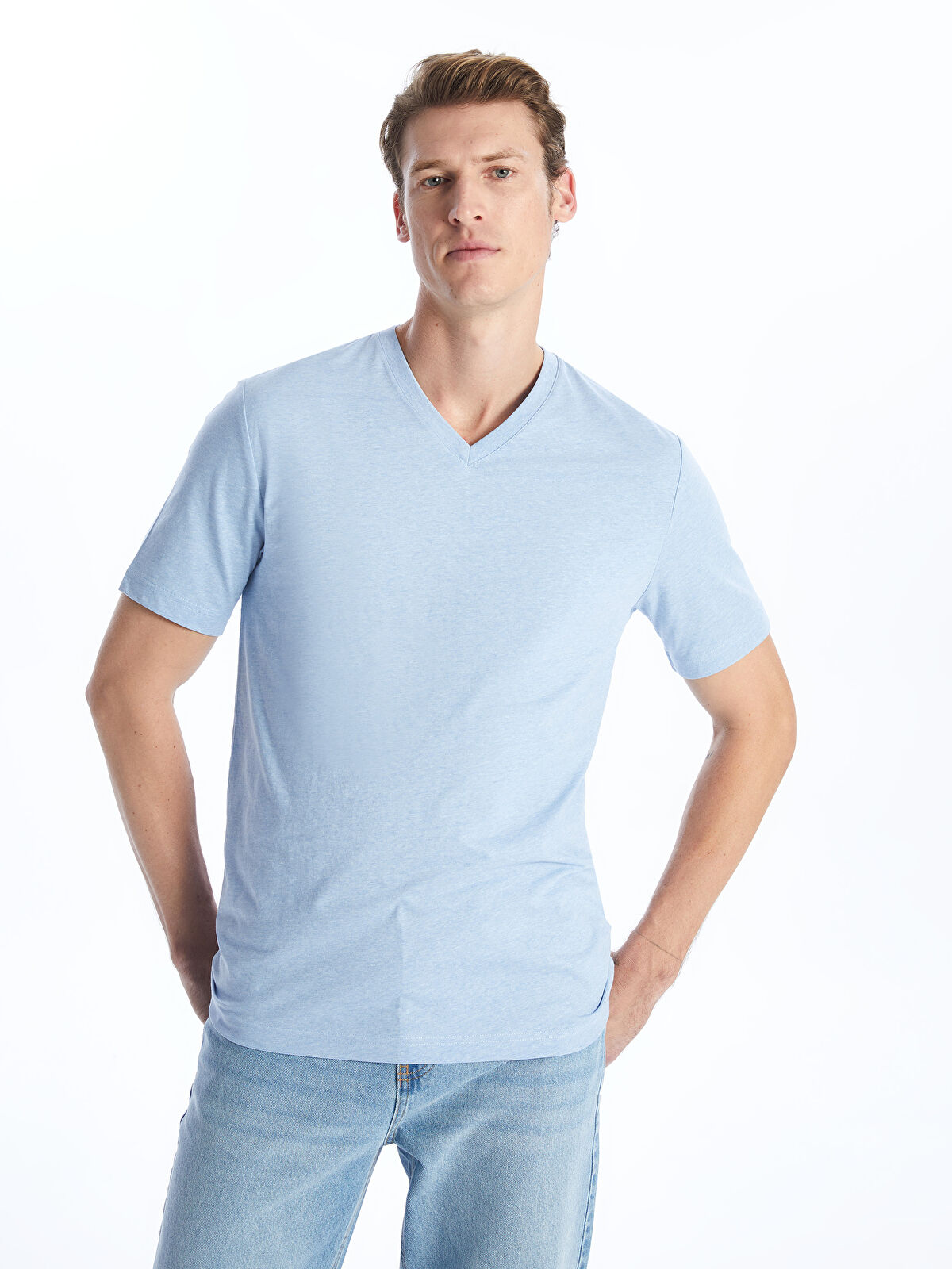 【2024 新作】 Short Neck V Sleeve -S46249Z8 T-shirt Men's Cotton Combed トップス