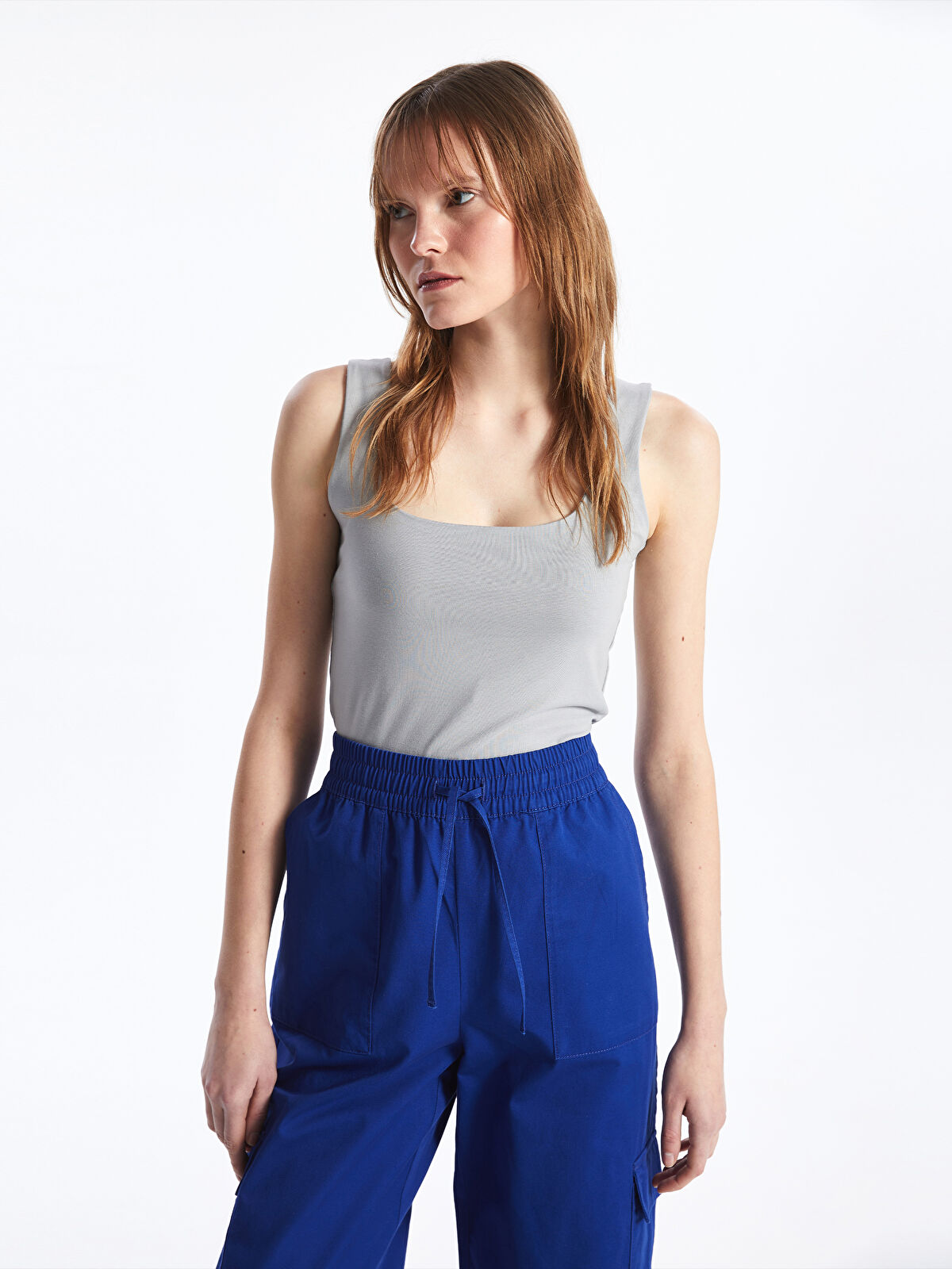 Women's Square Collar Plain Tank Top -S46619Z8-R10