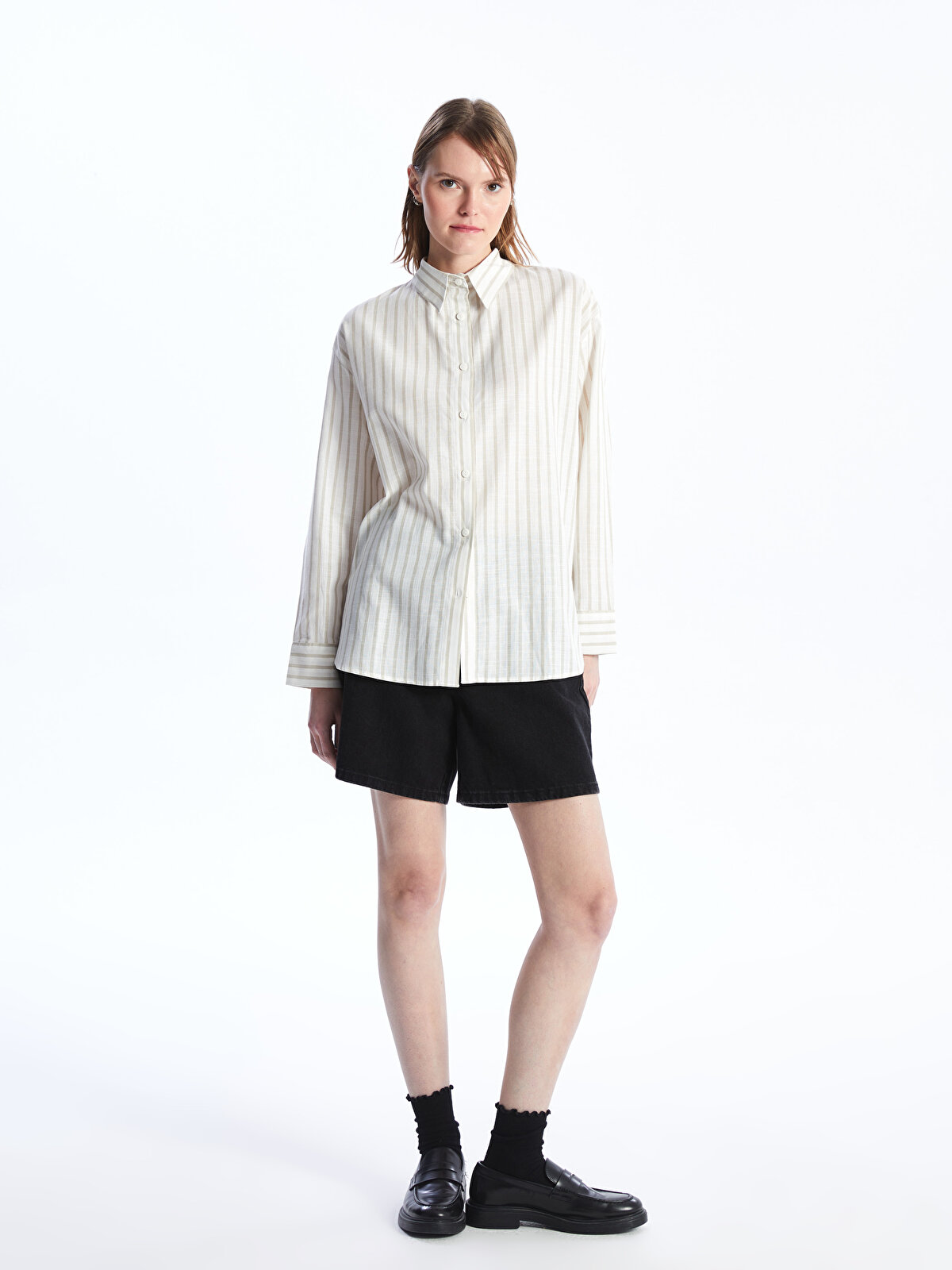 Striped Long Sleeve Oversize Women's Shirt -S46872Z8-LE8 - S46872Z8-LE8 -  LC Waikiki