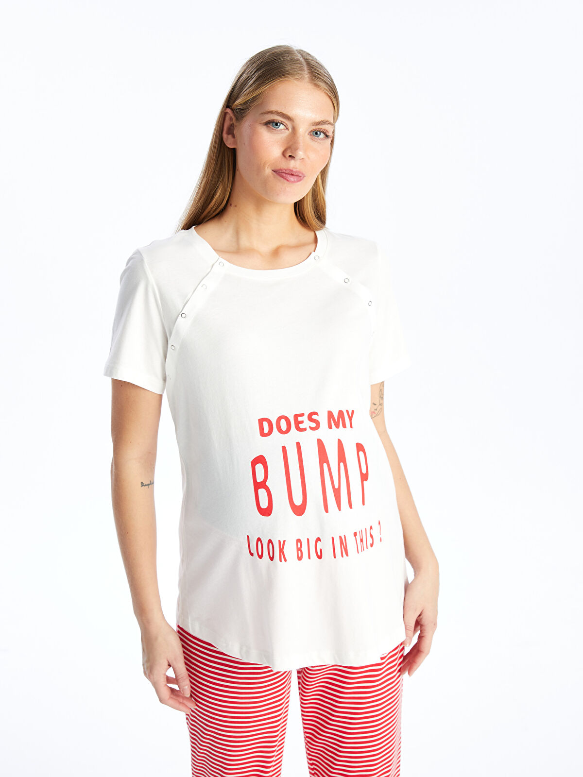 Crew Neck Printed Short Sleeve Maternity Pajamas Set S48333Z8 LRA S48333Z8 LRA LC Waikiki