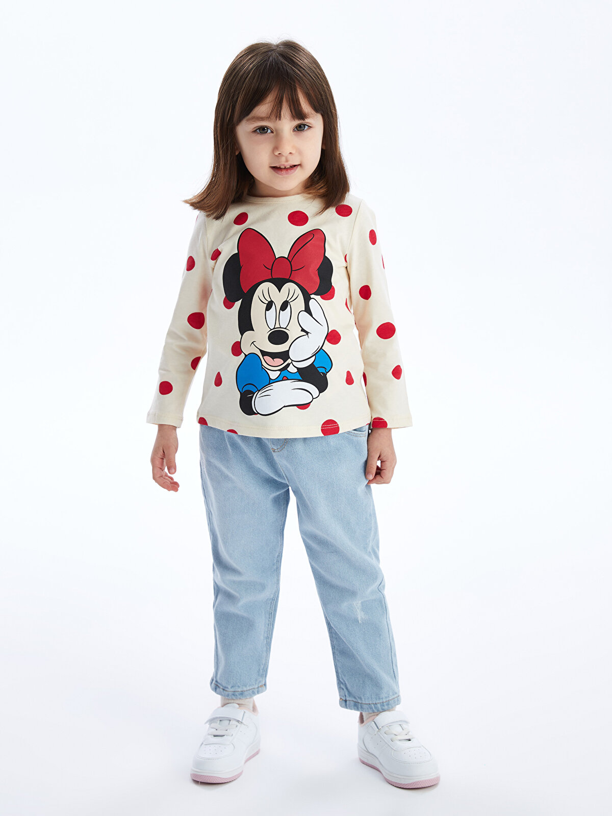 Crew Neck Long Sleeve Minnie Mouse Printed Baby Girl T-shirt 