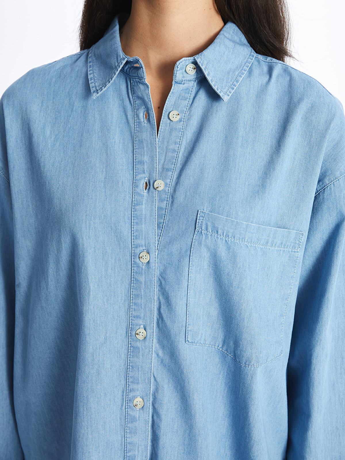 Straight Long Sleeve Oversize Women's Jean Shirt -S48548Z8-311 