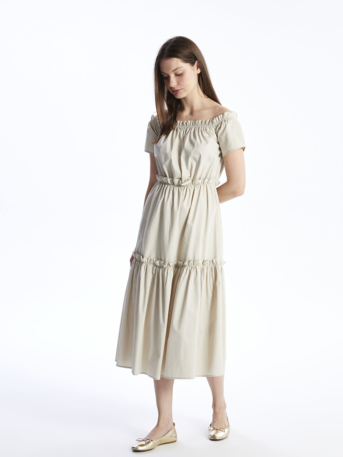 Boat Collar Straight Short Sleeve Women's Dress -S48929Z8-V1P -  S48929Z8-V1P - LC Waikiki