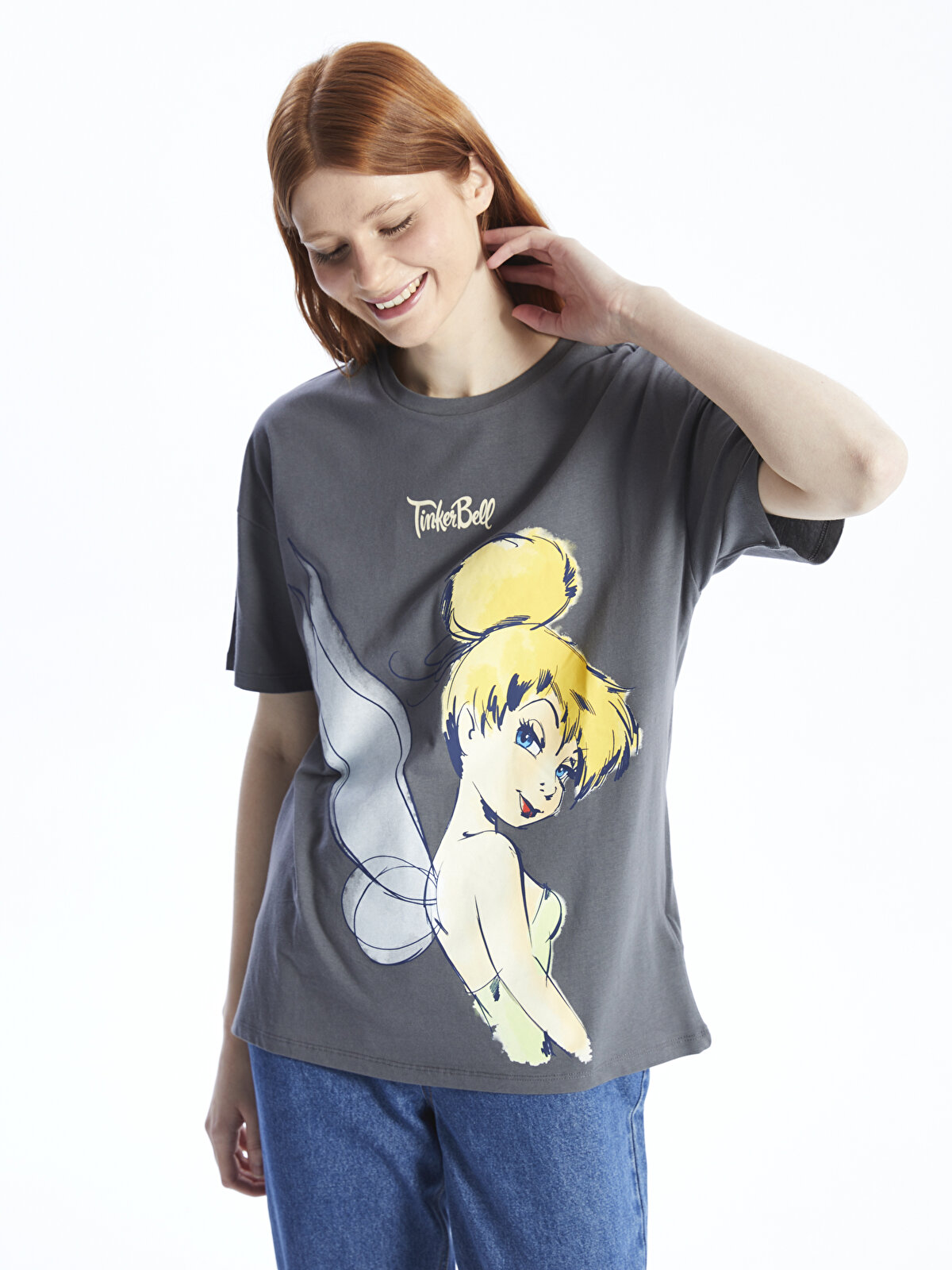 Crew Neck Tinker Bell Printed Short Sleeve Women's T-Shirt -S4AI83Z8-GYS -  S4AI83Z8-GYS - LC Waikiki