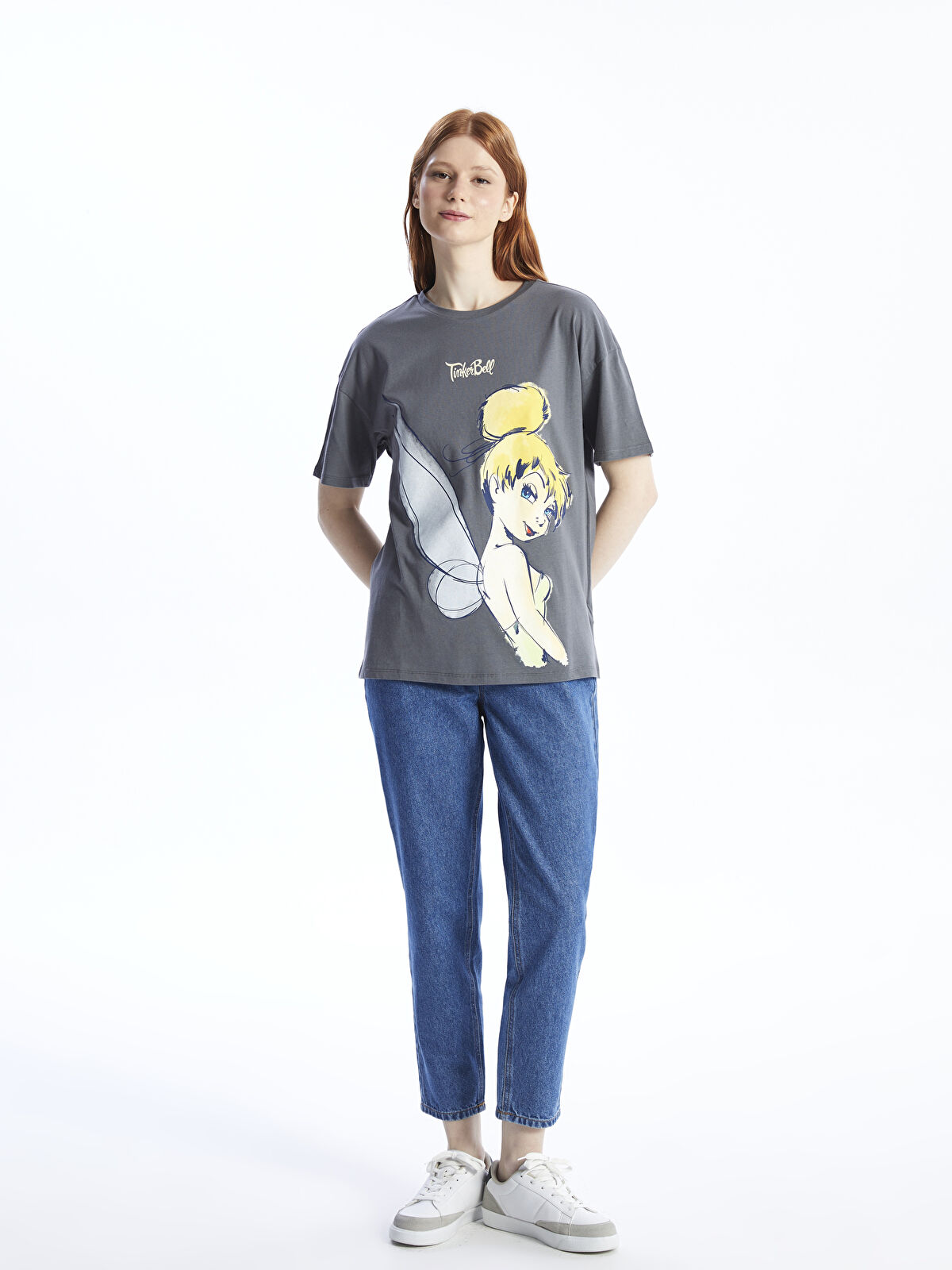Crew Neck Tinker Bell Printed Short Sleeve Women's T-Shirt
