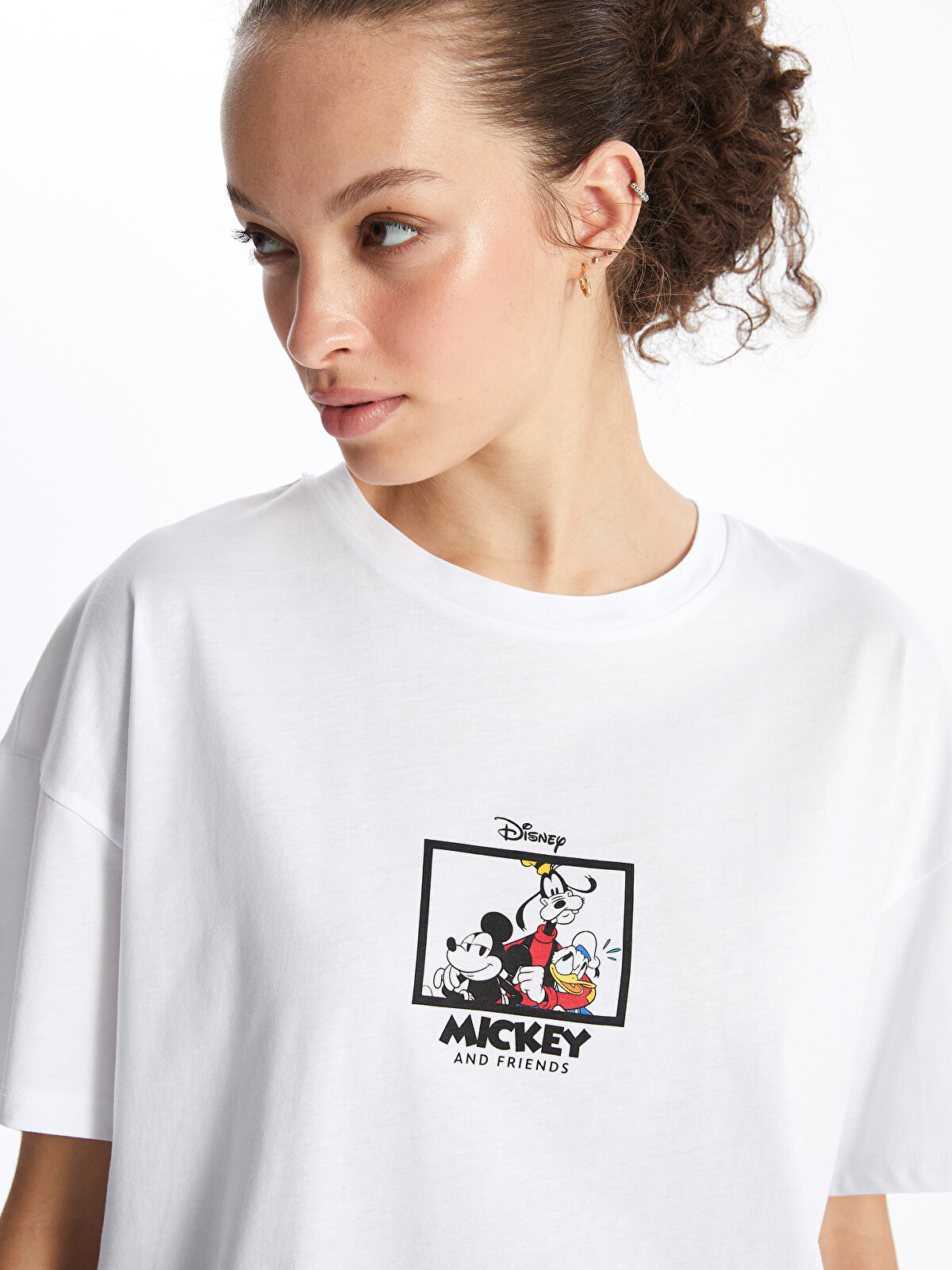 Crew Neck Mickey and Friends Printed Short Sleeve Women's T-Shirt 