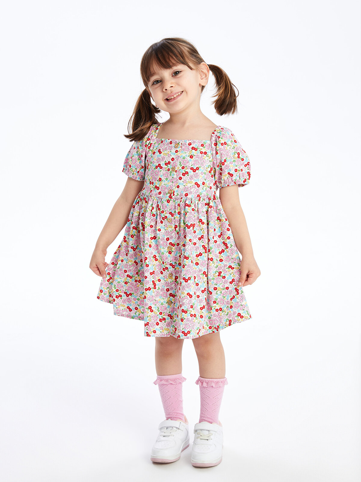 Square Neck Floral Patterned Baby Girl Dress -S4AU07Z1-LT4 