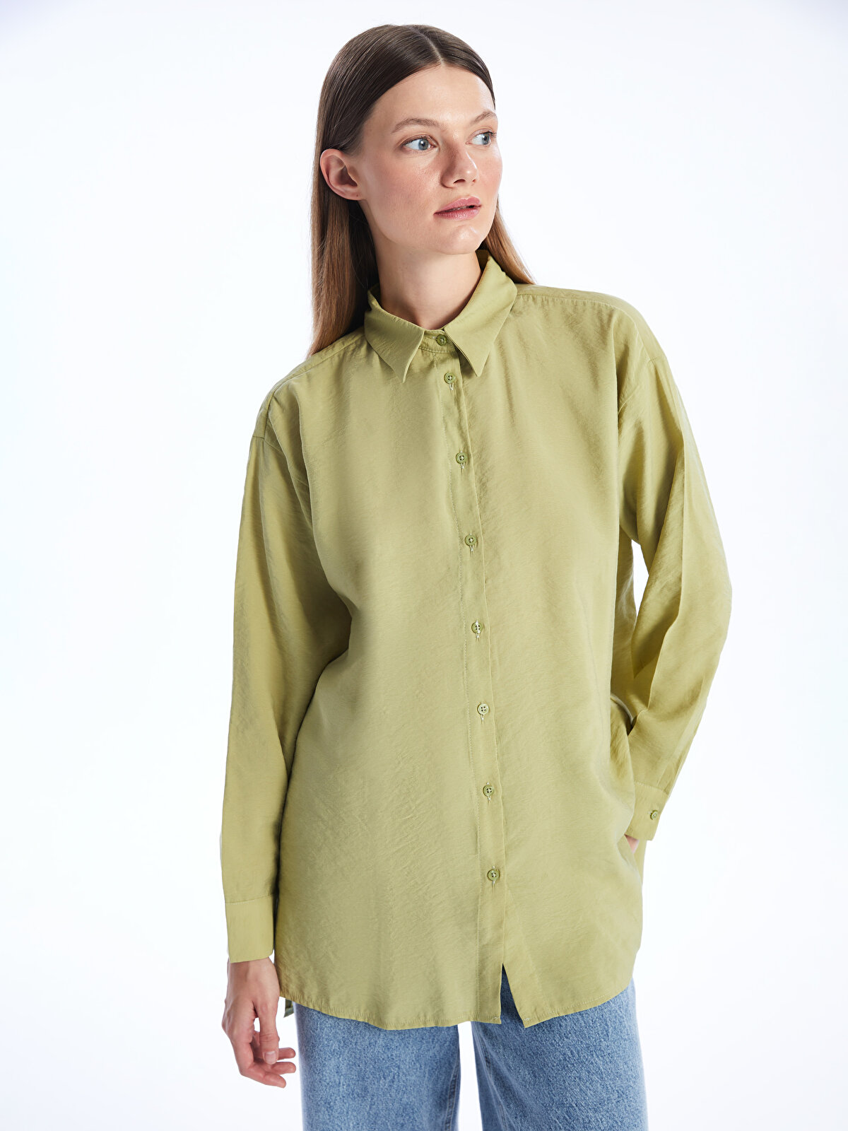 Plain Long Sleeve Oversize Women's Shirt Tunic -S4BF35Z8-VKB 