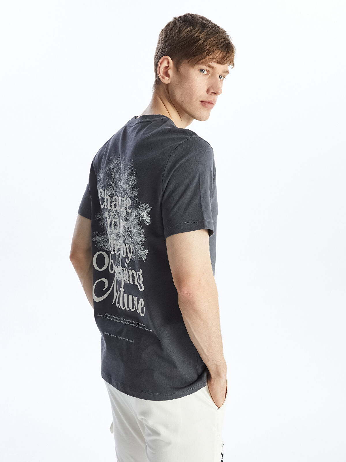 Crew Neck Short Sleeve Printed Combed Cotton Men's T-shirt -S4CN74Z8-YAN -  S4CN74Z8-YAN - LC Waikiki