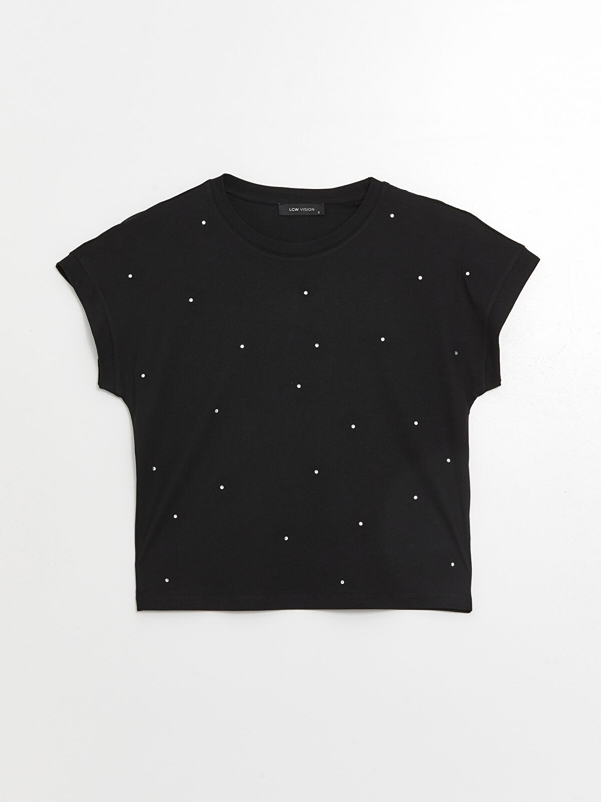 Crew Neck Rhinestone Embellished Short Sleeve Women's T