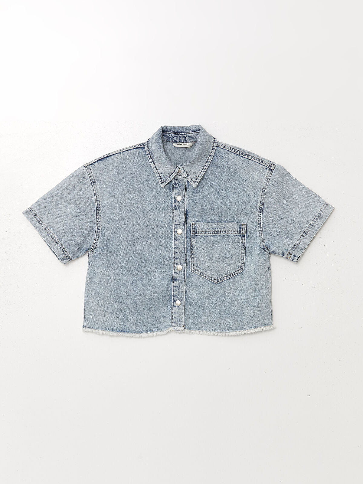 Plain Short Sleeve Crop Women's Jean Shirt -S4IB25Z8-311