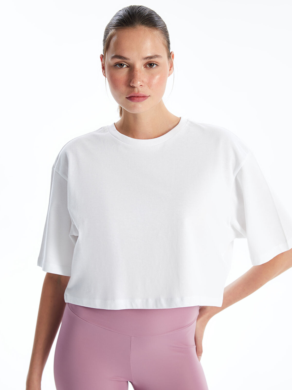 Crew Neck Straight Short Sleeve Oversize Women's Crop Crew Neck Straight Short Sleeve Oversize Women's Crop