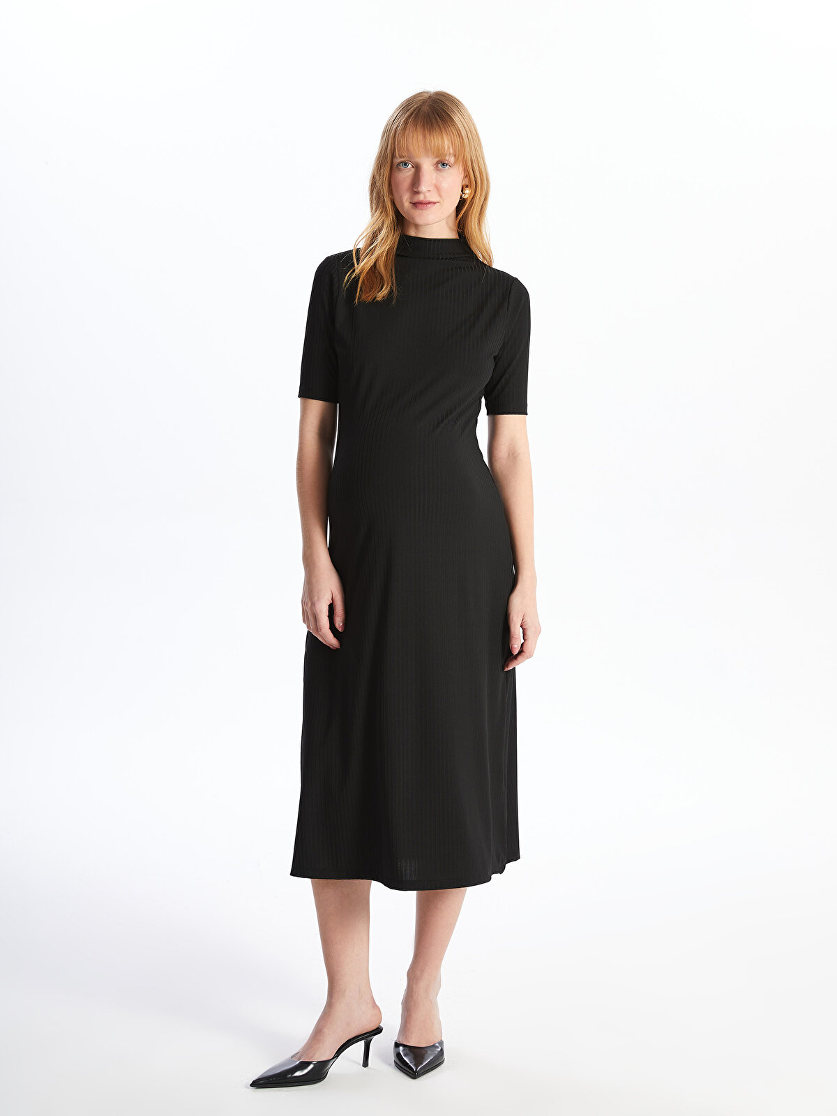 High Collar Plain Short Sleeve Maternity Dress -S4KK31Z8-CVL 