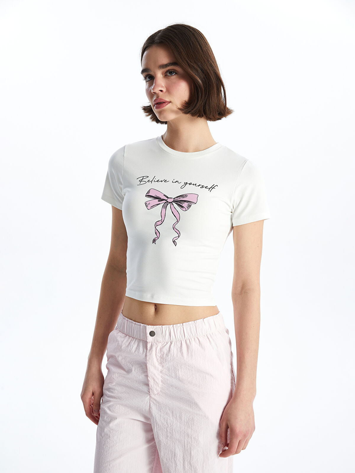 XSIDE Crew Neck Printed Short Sleeve Women's Crop Top