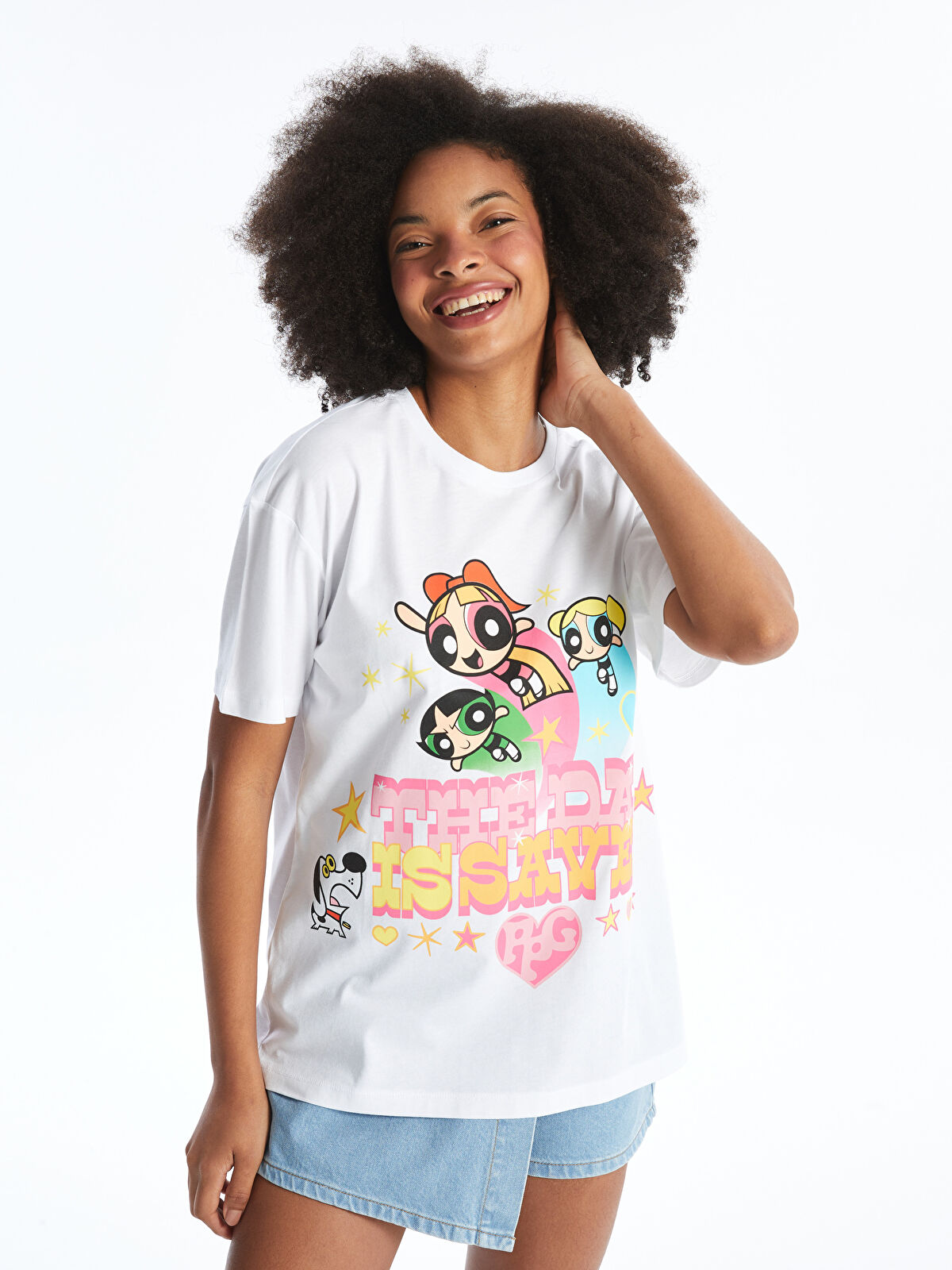 Crew Neck Powerpuff Girls Printed Short Sleeve Women's T Crew Neck Powerpuff Girls Printed Short Sleeve Women's T