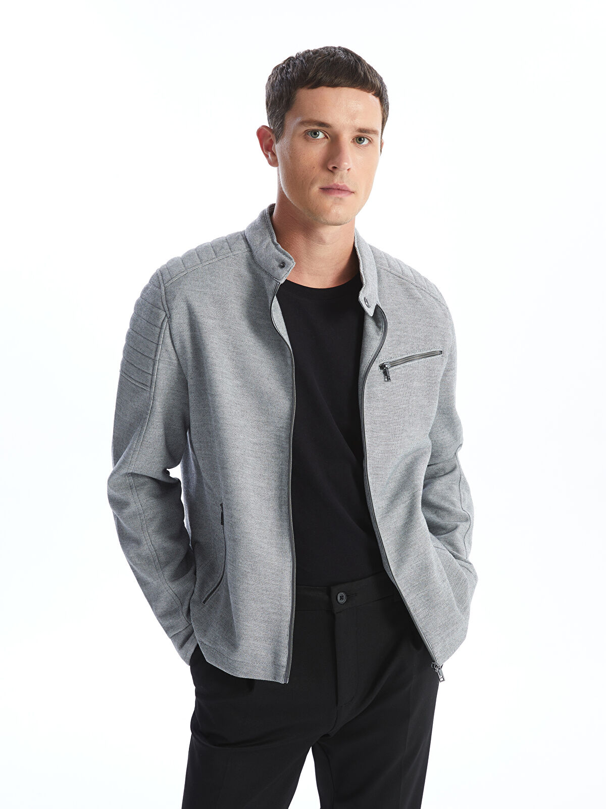 Slim Fit Biker Neck Men's Coat -W40226Z8-LAL - W40226Z8-LAL
