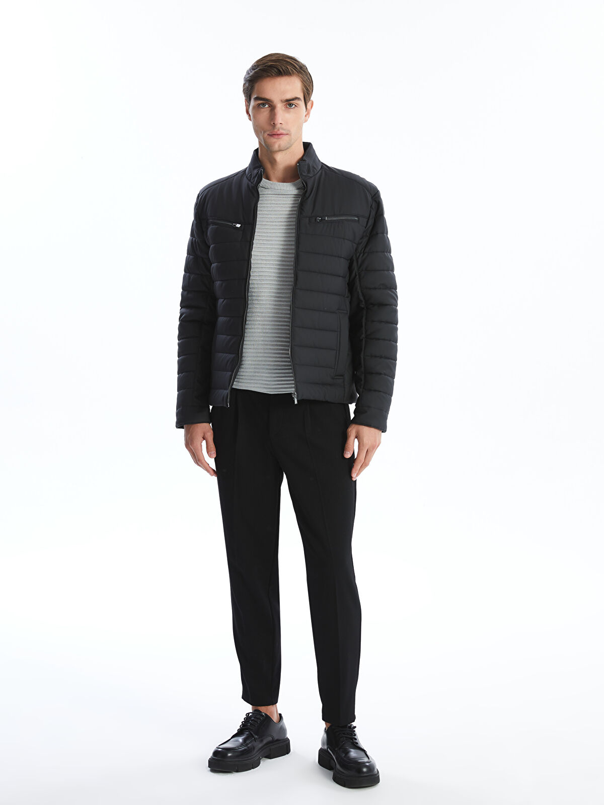 Slim Fit Turtle Neck Men's Faux Leather Jacket -W40231Z8-CVL