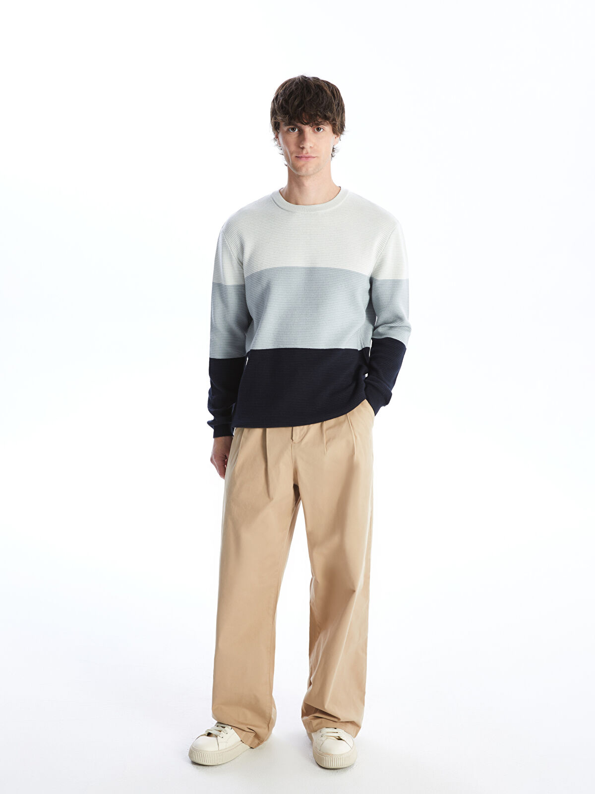 XSIDE Crew Neck Long Sleeve Color Block Men's Knitwear
