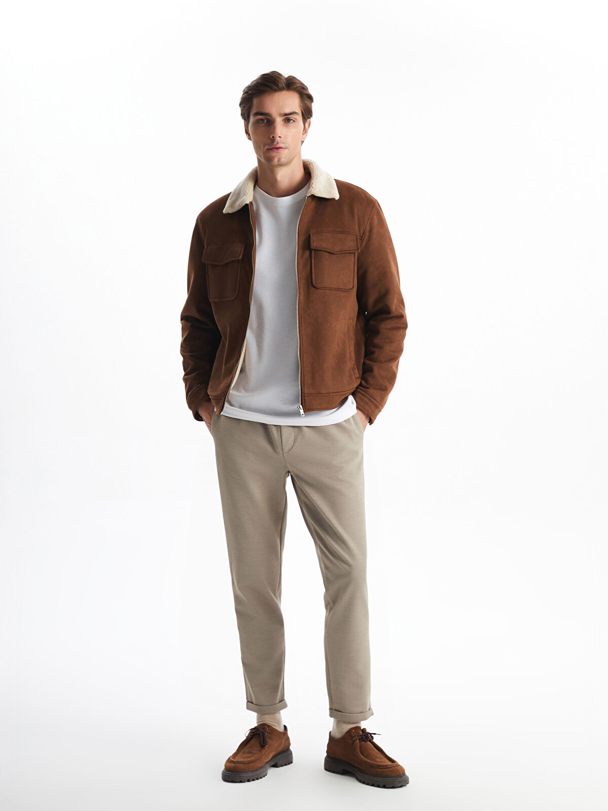Standard Fit Shirt Neck Suede Men's Coat -W41099Z8-YCT - W41099Z8-YCT - LC  Waikiki