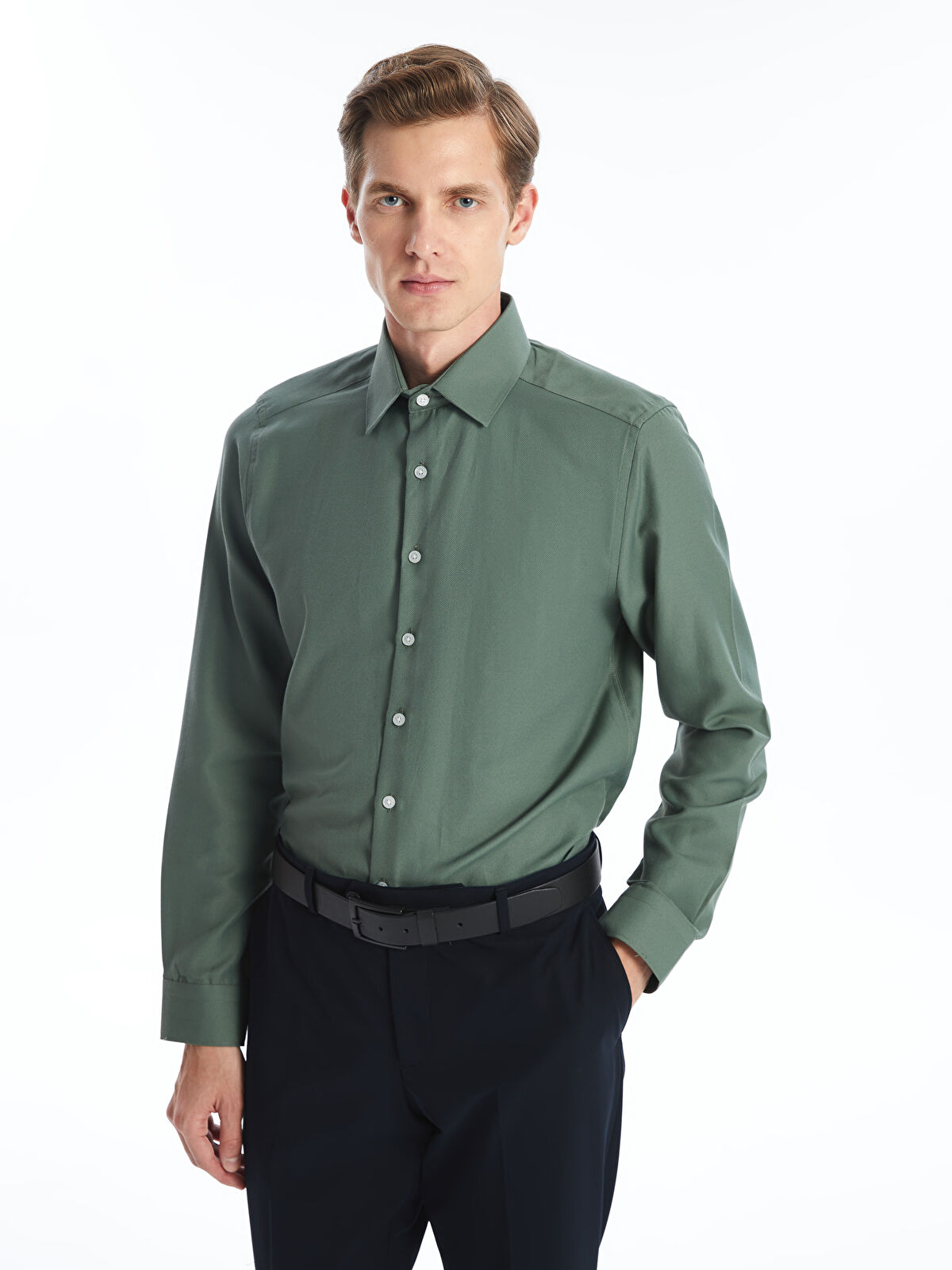 Slim Fit Long Sleeve Oxford Men's Shirt -W41250Z8-CRN - W41250Z8-CRN - LC  Waikiki