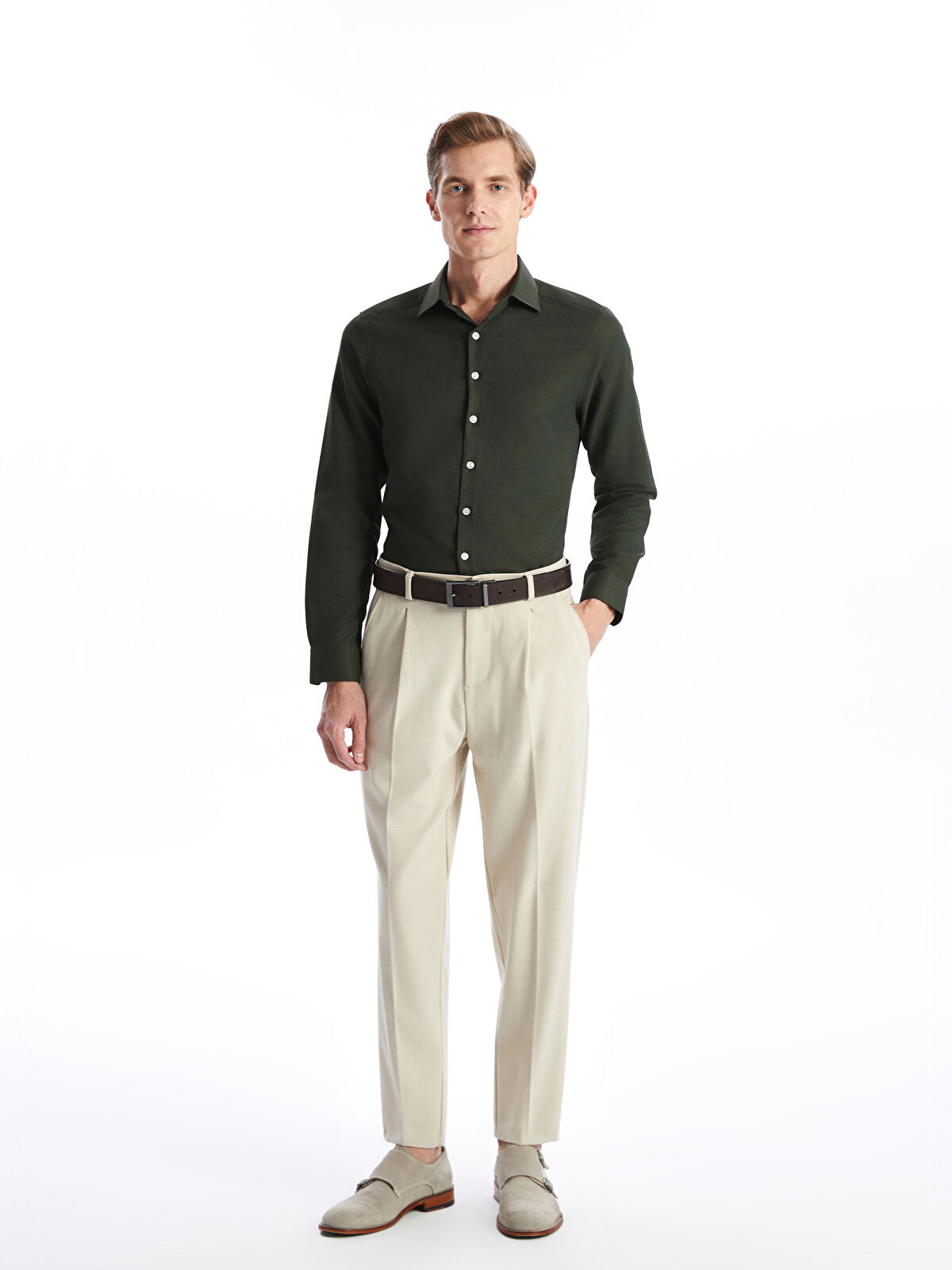 Slim Fit Long Sleeve Dobby Weave Men's Shirt -W41379Z8-YJX - W41379Z8-YJX -  LC Waikiki