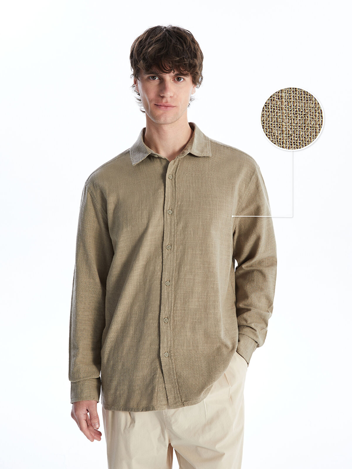 Regular Fit Long Sleeve Poplin Men's Textured Shirt