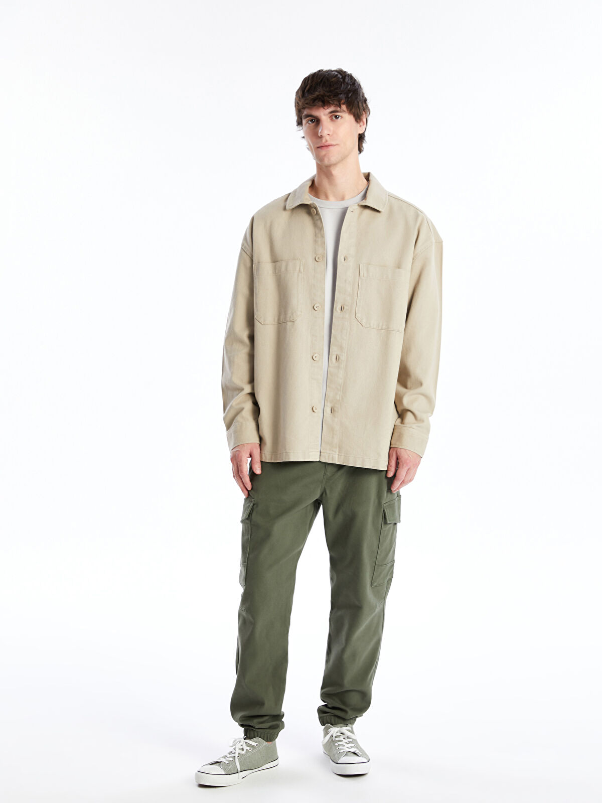 Relaxed Fit Long Sleeve Gabardine Men's Shirt Jacket -W42291Z8-SHF -  W42291Z8-SHF - LC Waikiki