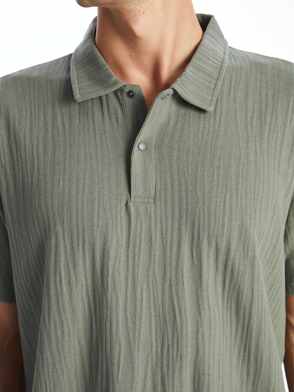 Polo Neck Short Sleeve Men's Textured T-Shirt -W43456Z8-Y8Q