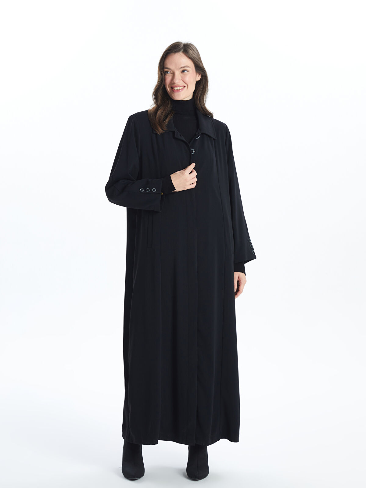 Woman BLACK Modest Overcoat -W44236Z8-CVL - W44236Z8-CVL