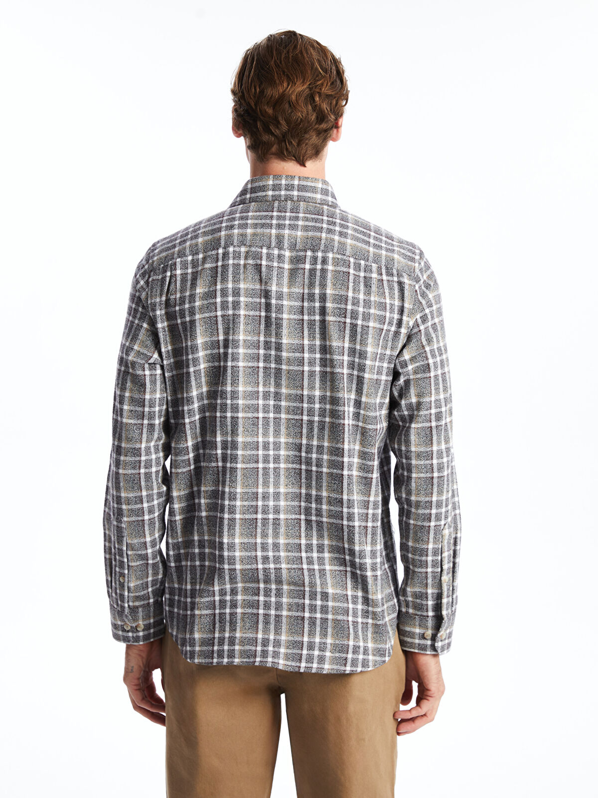 Regular Fit Long Sleeve Plaid Men's Shirt -W45890Z8-LMK