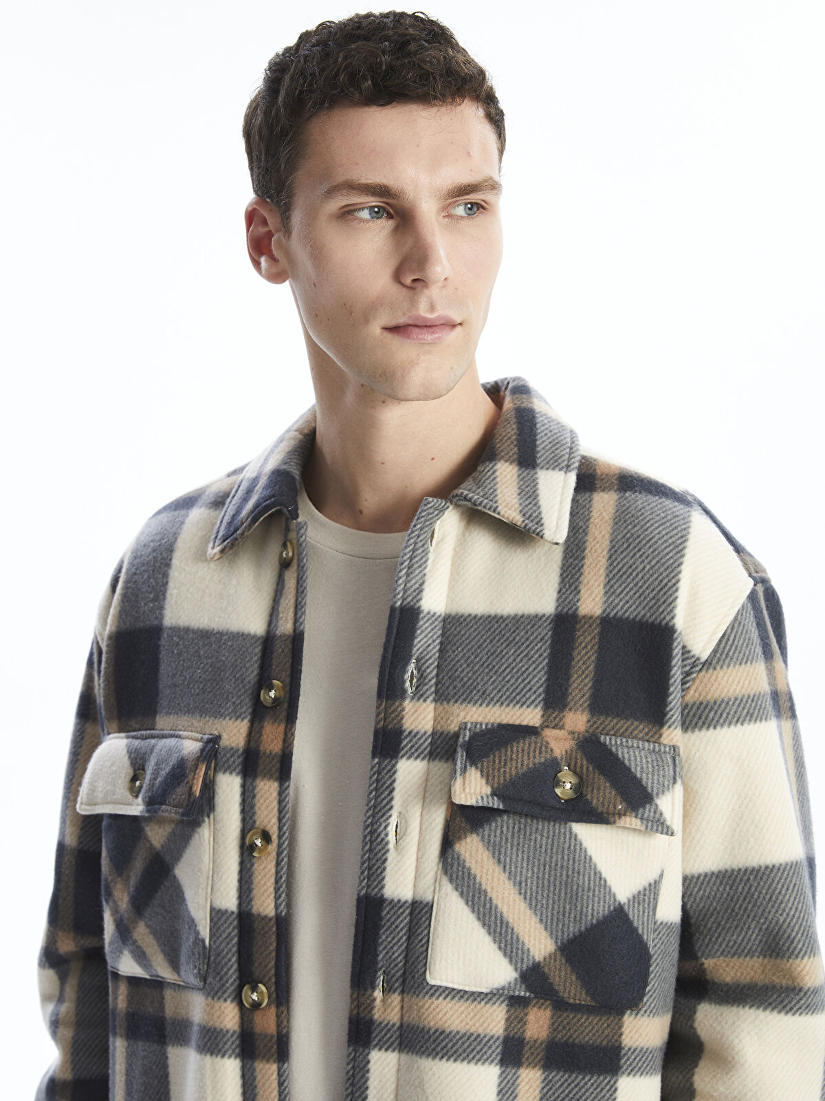 Relaxed Fit Long Sleeve Plaid Men's Shirt Jacket -W4AR06Z8
