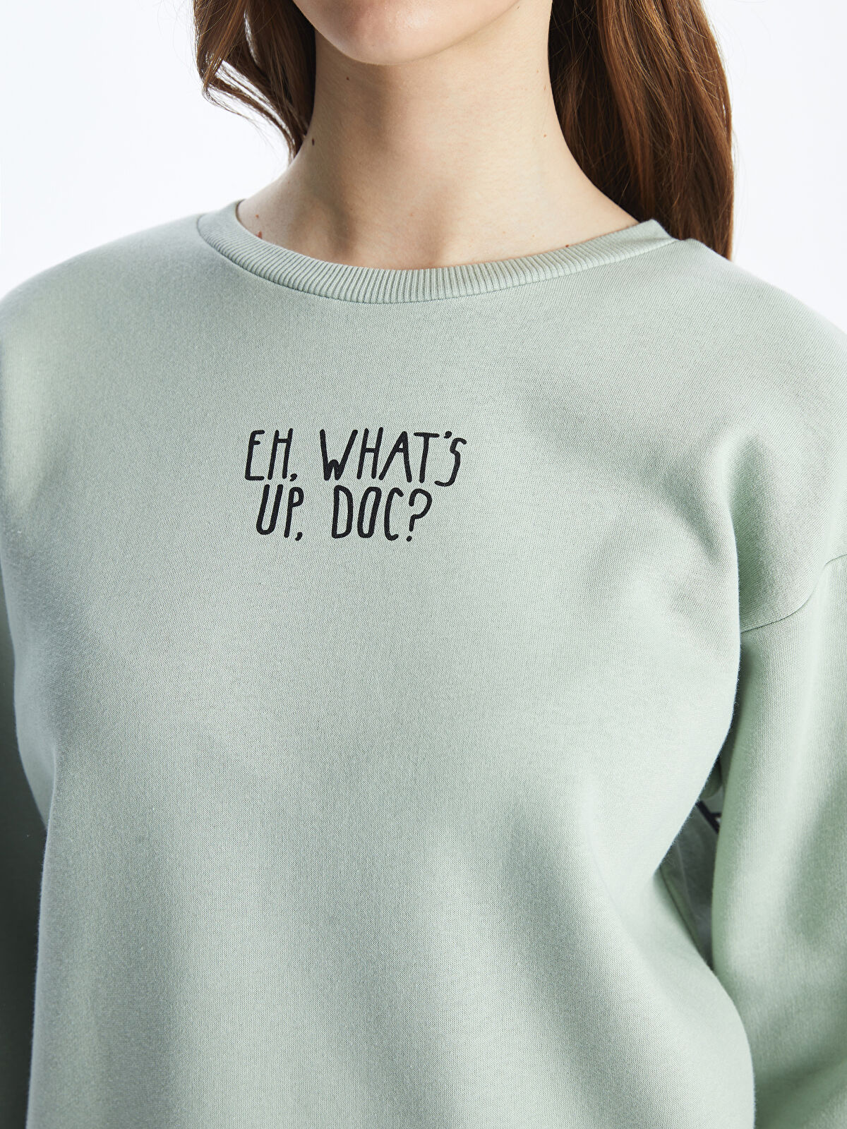 Crew Neck Bugs Bunny Printed Oversize Women's Thick Sweatshirt  -W4HC39Z8-YNK - W4HC39Z8-YNK - LC Waikiki