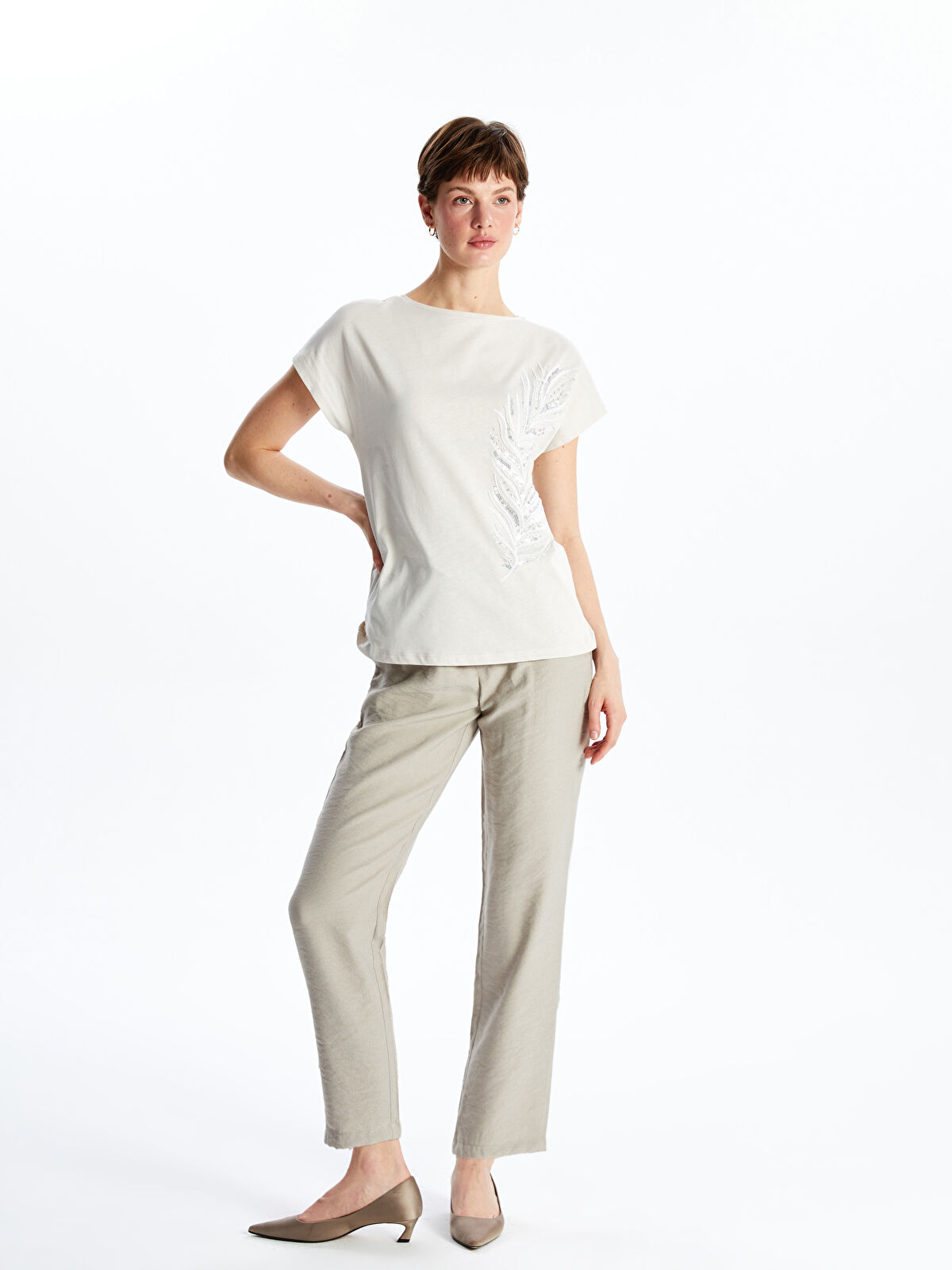 Elastic Waist Carrot Fit Women's Trousers -S40799Z8-GD0