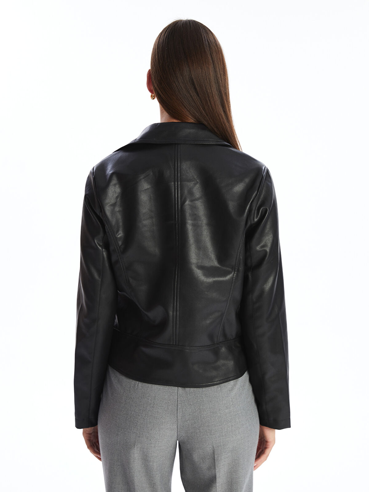 Biker Collar Women's Leather Look Jacket -S50237Z8-CVL