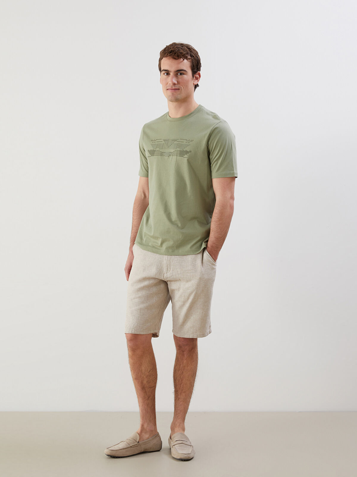 Standard Fit Linen Blend Men's Shorts -S51096Z8-SXU